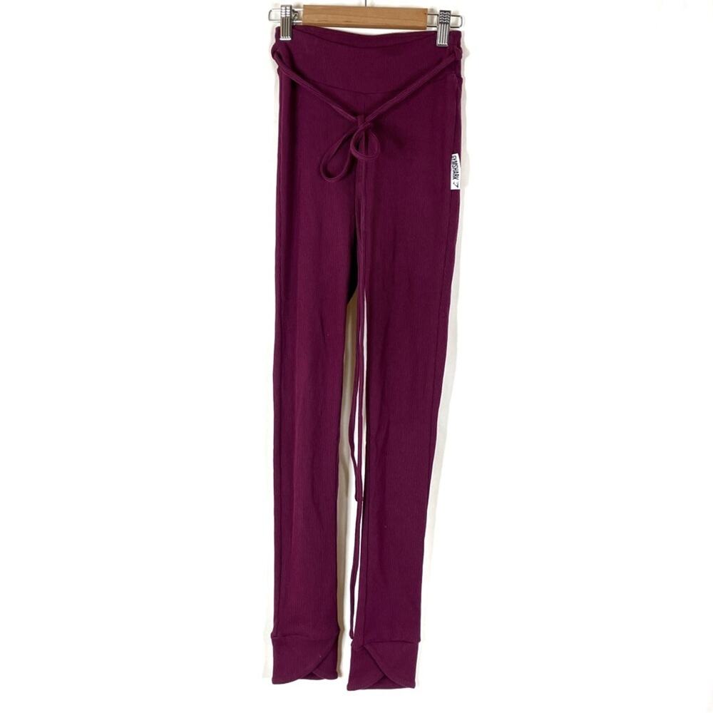 Gymshark Plum Purple Ribbed Knit Legging Pants w/Removable Belt Womens XS